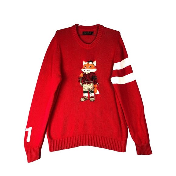 AKOO & CO No.21 Live full Live well embroidered Climber Fox red Men's sweater - Picture 1 of 16